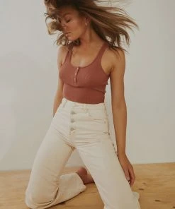 Nude Lucy Jade Button Front Waffle Tank - Pecan 7 Nude Lucy Jade Button Front Waffle Tank - Pecan