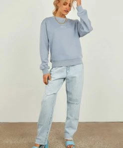 Nude Lucy Nude Classics Slogan Sweat - Denim Blue New & Most Loved 7 Nude Lucy Nude Classics Slogan Sweat - Denim Blue New & Most Loved