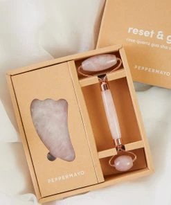 Peppermayo Exclusive New & Most Loved Gua Sha & Roller Set - Rose Quartz