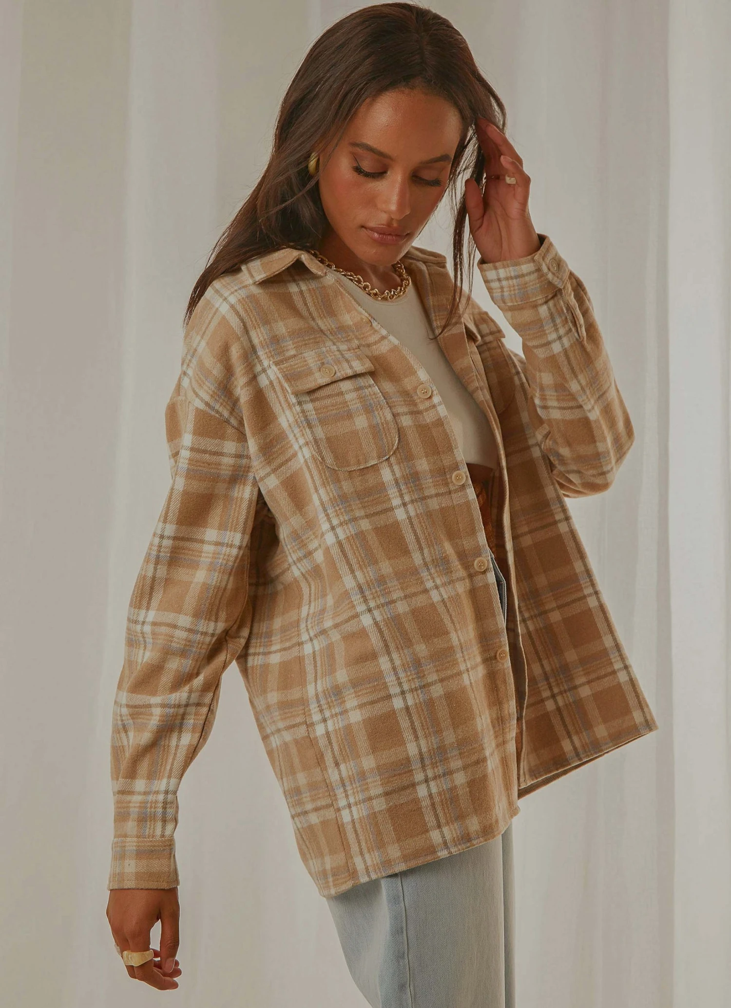 Peppermayo Exclusive New & Most Loved Day Trip Oversized Flannel Shirt - Beige Check 5 Peppermayo Exclusive New & Most Loved Day Trip Oversized Flannel Shirt - Beige Check
