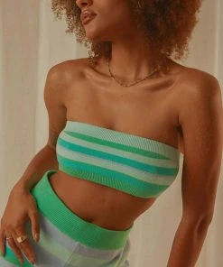 Peppermayo Exclusive New & Most Loved Sweet Talker Knit Crop Top - Blue Stripe