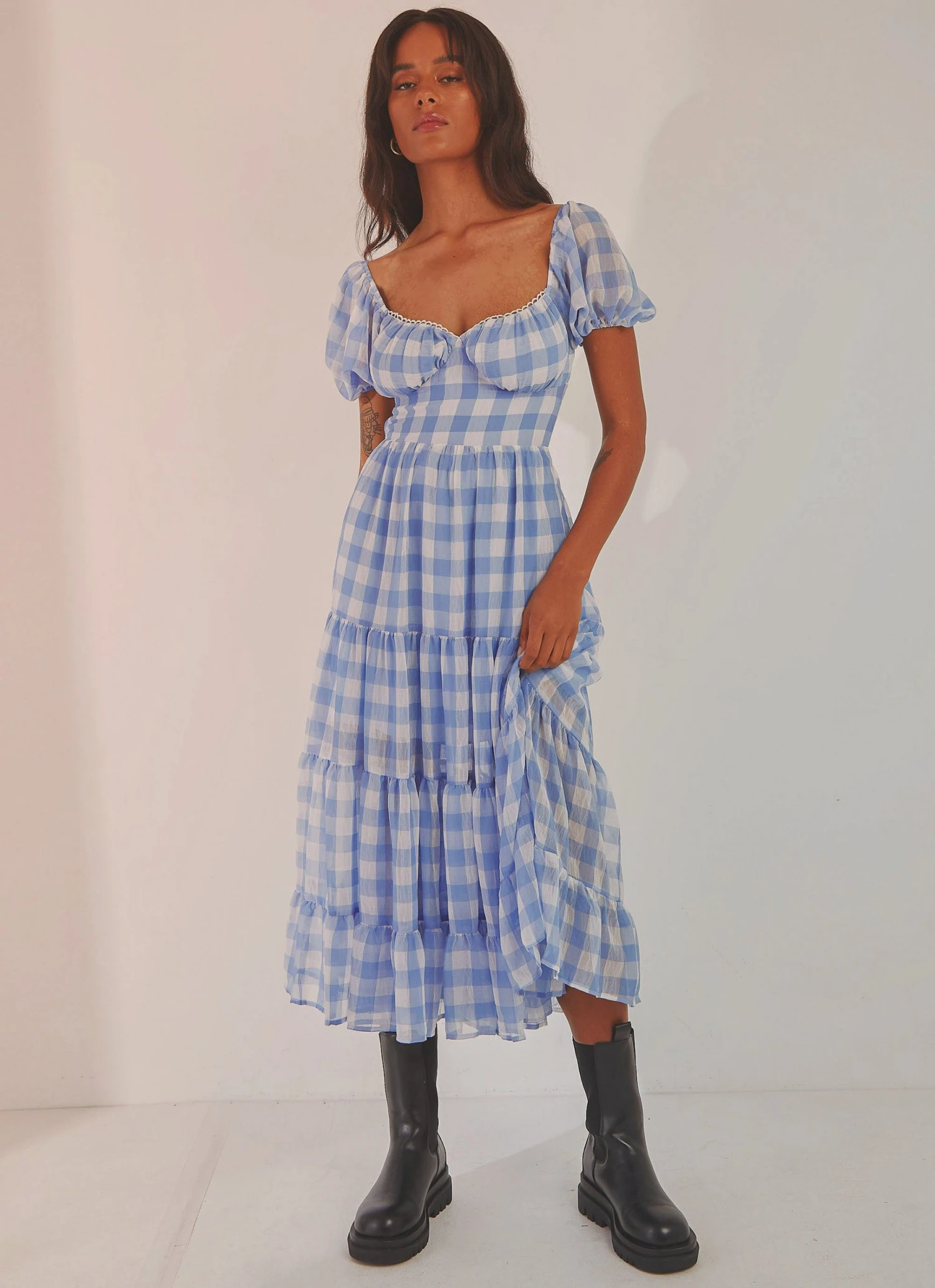 Peppermayo New Dresses Blissful Midi Dress - Blue Check 3 Peppermayo New Dresses Blissful Midi Dress - Blue Check