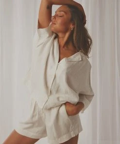 Nude Lucy Nude Linen Lounge Shirt - White New Tops 16 Nude Lucy Nude Linen Lounge Shirt - White New Tops