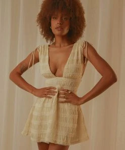 Peppermayo Exclusive Heartbreak Hotel Ruched Mini Dress - Creme