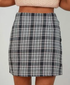 Afends Riley Hemp Check Mini Skirt - Concrete New & Most Loved