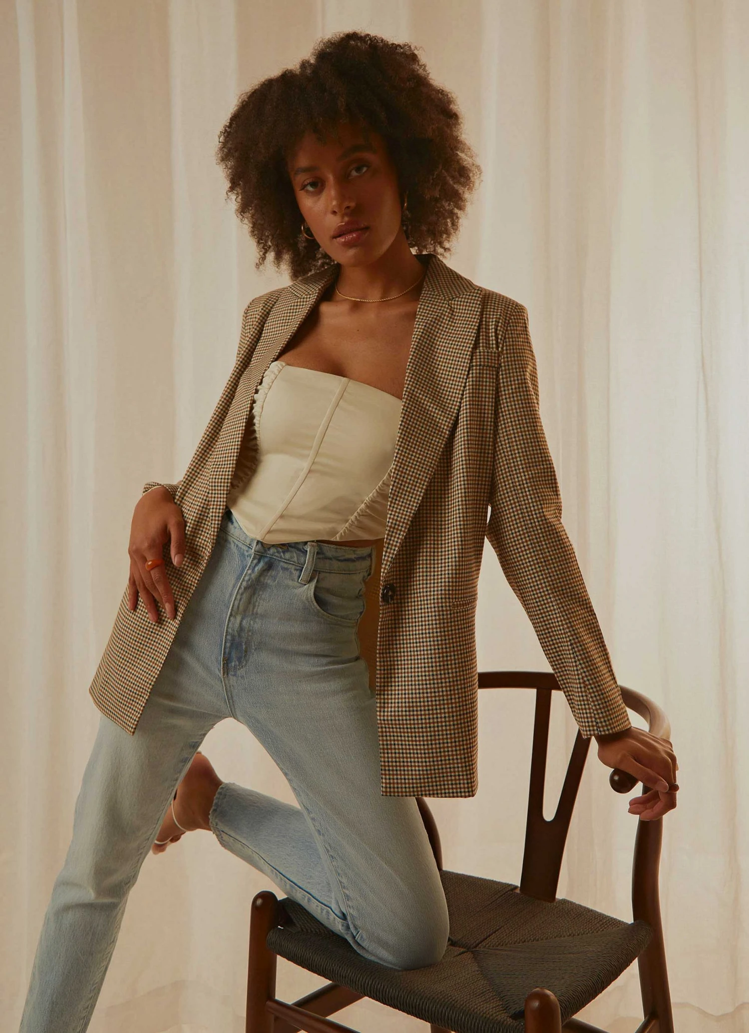 4th & Reckless Kiva Blazer - Brown Check New & Most Loved 2 4th & Reckless Kiva Blazer - Brown Check New & Most Loved