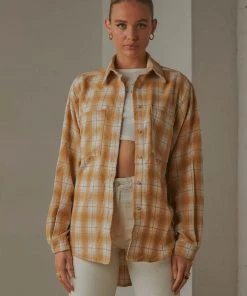 Peppermayo Know No Better Shirt - Beige Plaid New & Most Loved