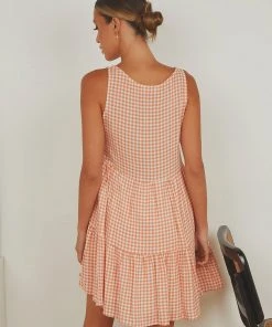 Peppermayo Facing The Sun Mini Dress - Peach Gingham New Dresses 9 Peppermayo Facing The Sun Mini Dress - Peach Gingham New Dresses