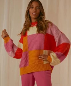 Peppermayo Exclusive New & Most Loved Tulum Nights Knit Jumper - Pink Patchwork