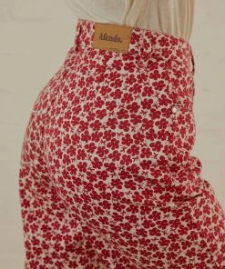 Afends Shelby Hemp Print Wide Leg Pant - Red