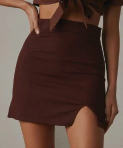 Peppermayo Exclusive New Bottoms The Avenue Linen Mini Skirt - Choc Brown