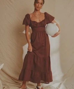 National Breast Cancer Foundation X Peppermayo New & Most Loved Europe Local Linen Maxi Dress - Choc Brown