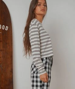 Afends New & Most Loved Niko Stripe Cropped LS Tee - Off White