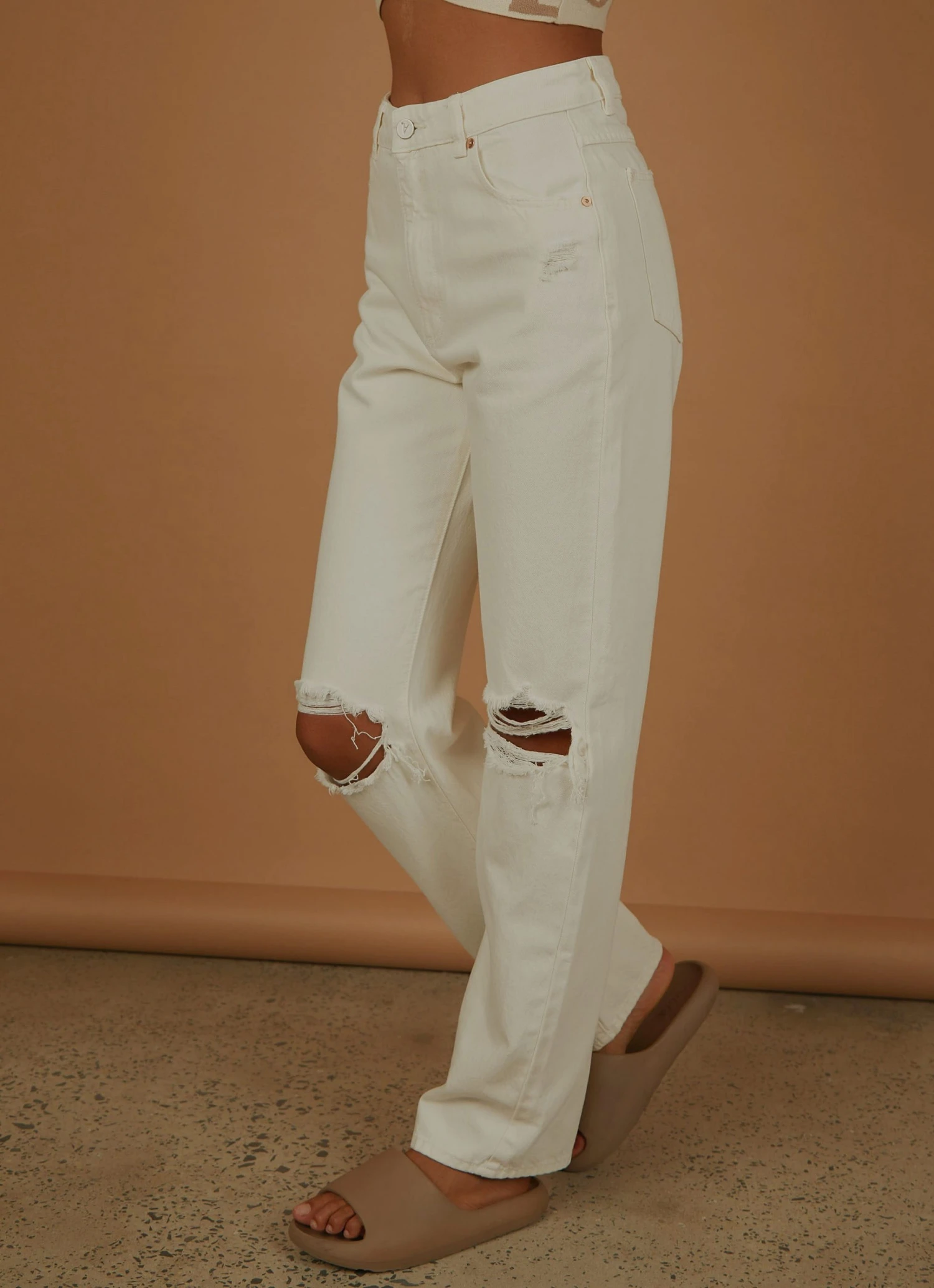 Abrand New & Most Loved A 94 High Straight Jean - White Fade Rip 4 Abrand New & Most Loved A 94 High Straight Jean - White Fade Rip