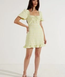 Peppermayo Out In Italy Mini Dress - Green Gingham New & Most Loved 7 Peppermayo Out In Italy Mini Dress - Green Gingham New & Most Loved