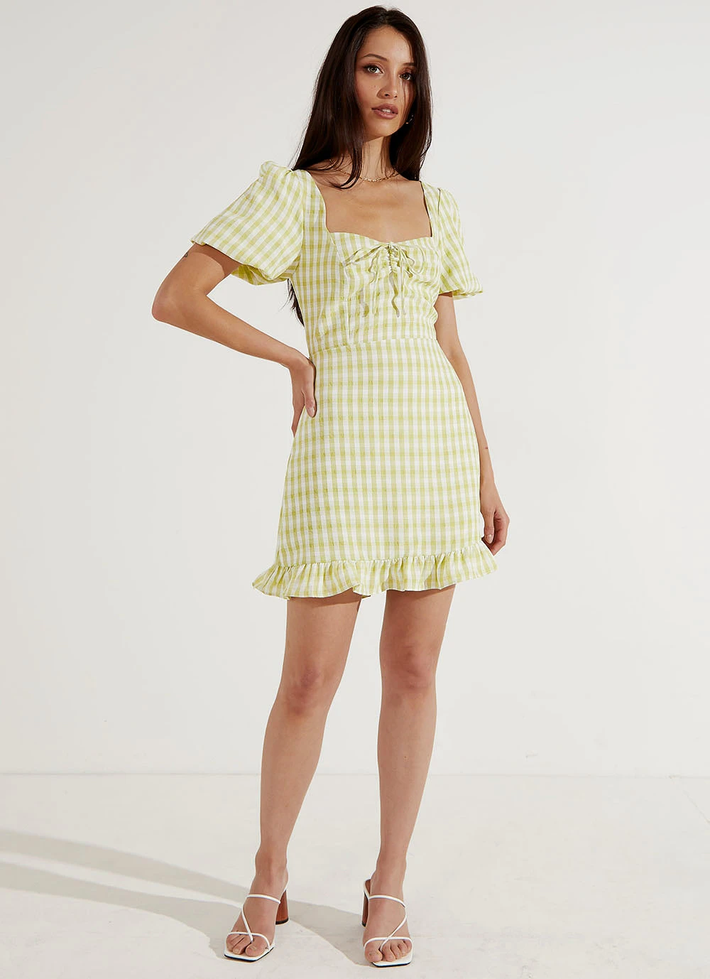 Peppermayo Out In Italy Mini Dress - Green Gingham New & Most Loved 3 Peppermayo Out In Italy Mini Dress - Green Gingham New & Most Loved