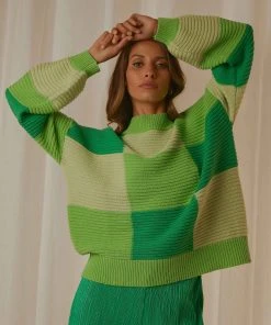 Peppermayo Exclusive Tulum Nights Knit Jumper - Green Patchwork New & Most Loved