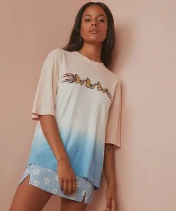 Afends New & Most Loved Rise High Hemp Oversized Tee - Pink Pip Dye