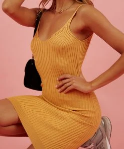 Peppermayo Big Wave Knit Dress - Mustard