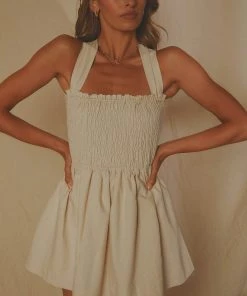 Peppermayo Exclusive New & Most Loved European Towns Linen Mini Dress - Oatmeal