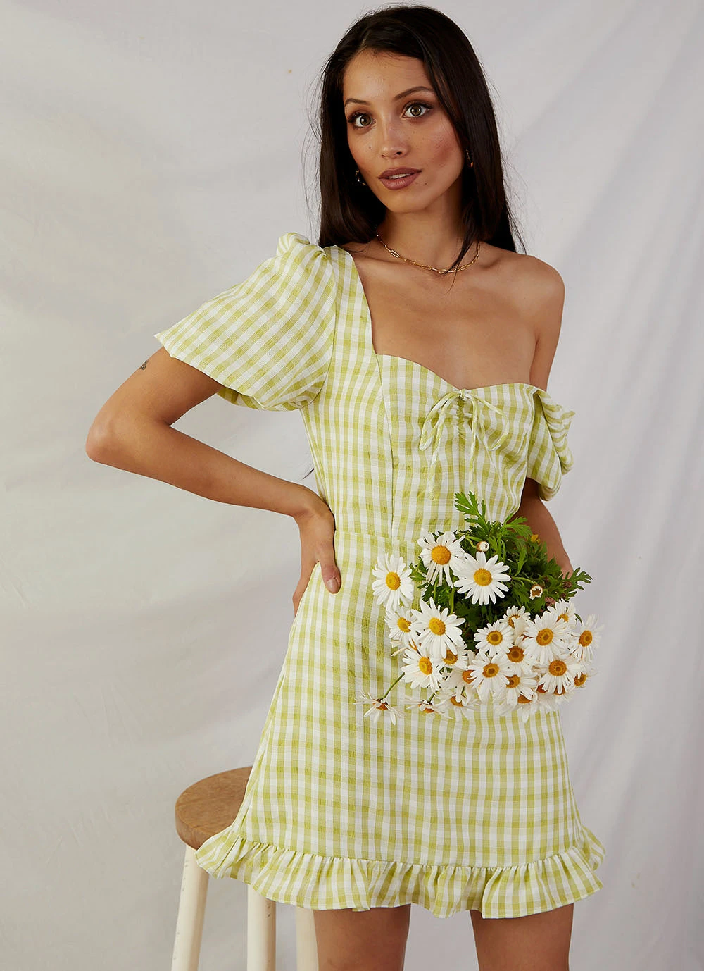 Peppermayo Out In Italy Mini Dress - Green Gingham New & Most Loved 2 Peppermayo Out In Italy Mini Dress - Green Gingham New & Most Loved