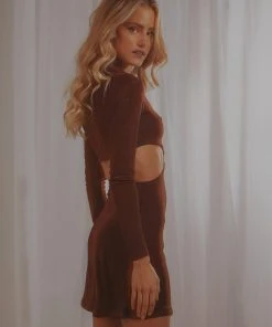 Peppermayo Exclusive Crowd Control Mini Dress - Choc Brown New & Most Loved