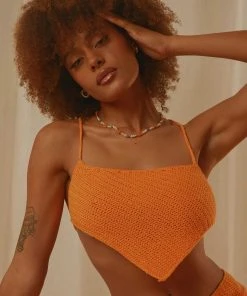 Peppermayo Exclusive Cancun Crochet Halter Top - Tangerine - Pre-Order