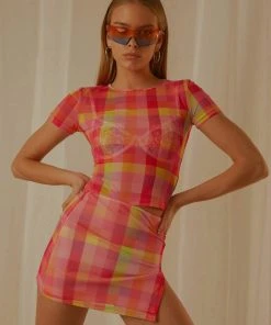 Peppermayo Exclusive New & Most Loved It Girl Mesh Mini Skirt - Summer Check