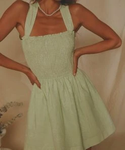 Peppermayo Exclusive European Towns Linen Mini Dress - Sage New & Most Loved