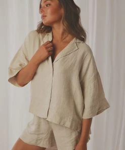 Nude Lucy Nude Linen Lounge Shirt - Natural New Tops 16 Nude Lucy Nude Linen Lounge Shirt - Natural New Tops