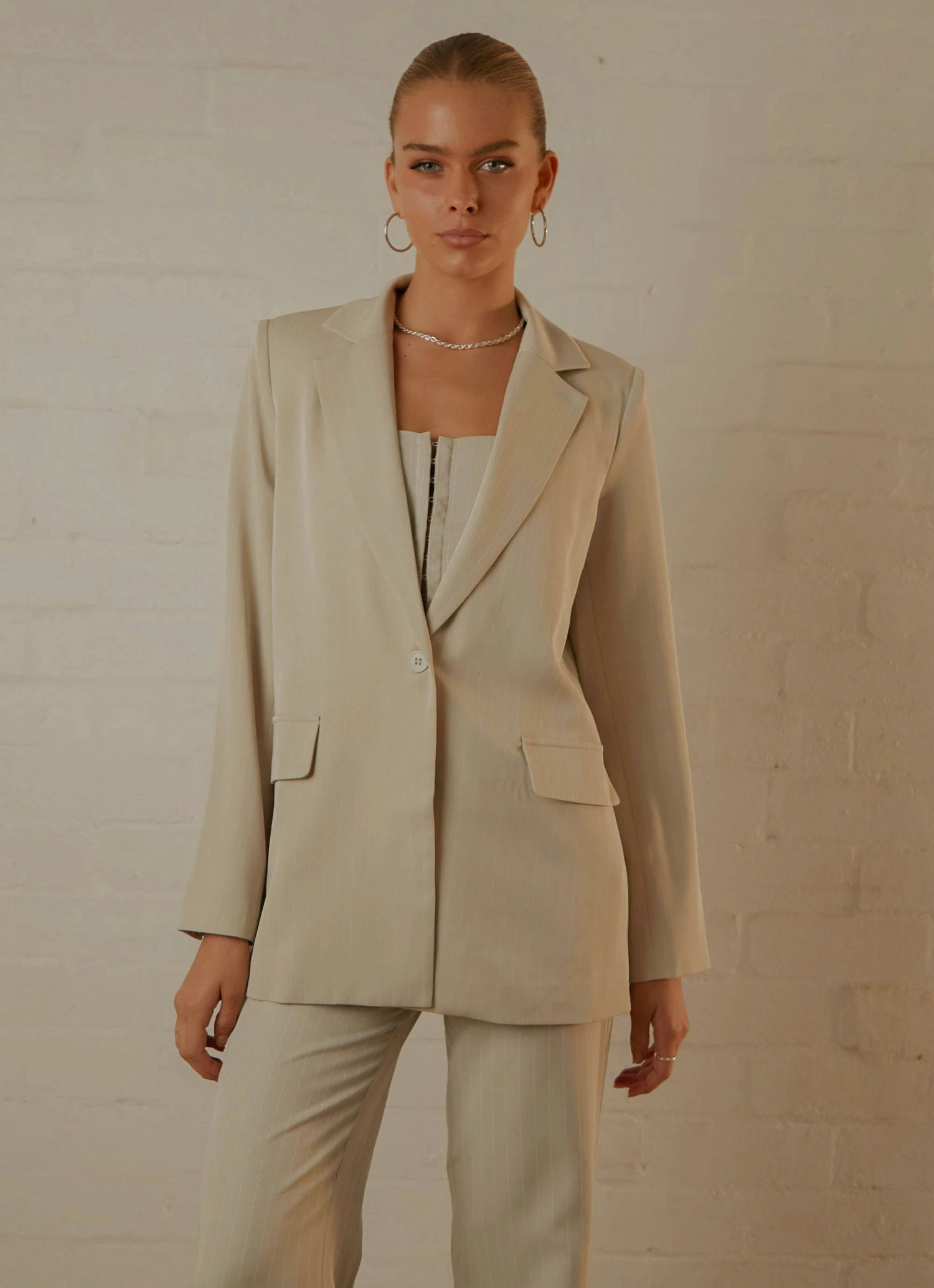 Peppermayo Exclusive New & Most Loved Mia Oversized Blazer - Stone Pinstripe 3 Peppermayo Exclusive New & Most Loved Mia Oversized Blazer - Stone Pinstripe