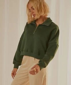 Peppermayo Exclusive Naya Quarter Zip Jumper - Forest Green