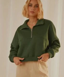 Peppermayo Exclusive Naya Quarter Zip Jumper - Forest Green