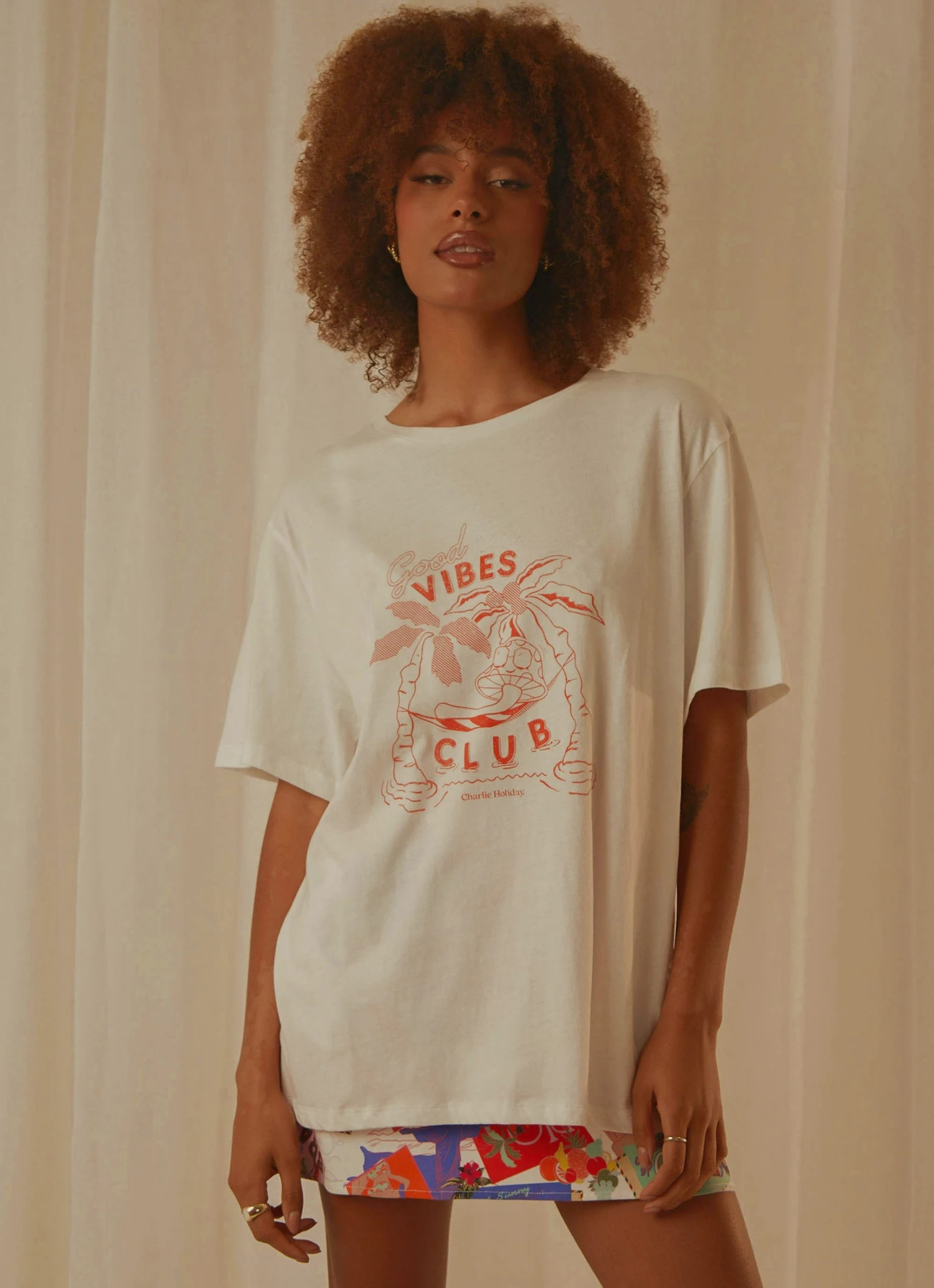 Charlie Holiday Good Vibes Club Boyfriend Tee - White 1 Charlie Holiday Good Vibes Club Boyfriend Tee - White