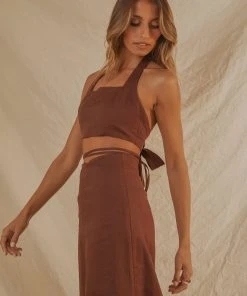 Peppermayo Exclusive Romantics Linen Halter Top - Choc Brown 8 Peppermayo Exclusive Romantics Linen Halter Top - Choc Brown