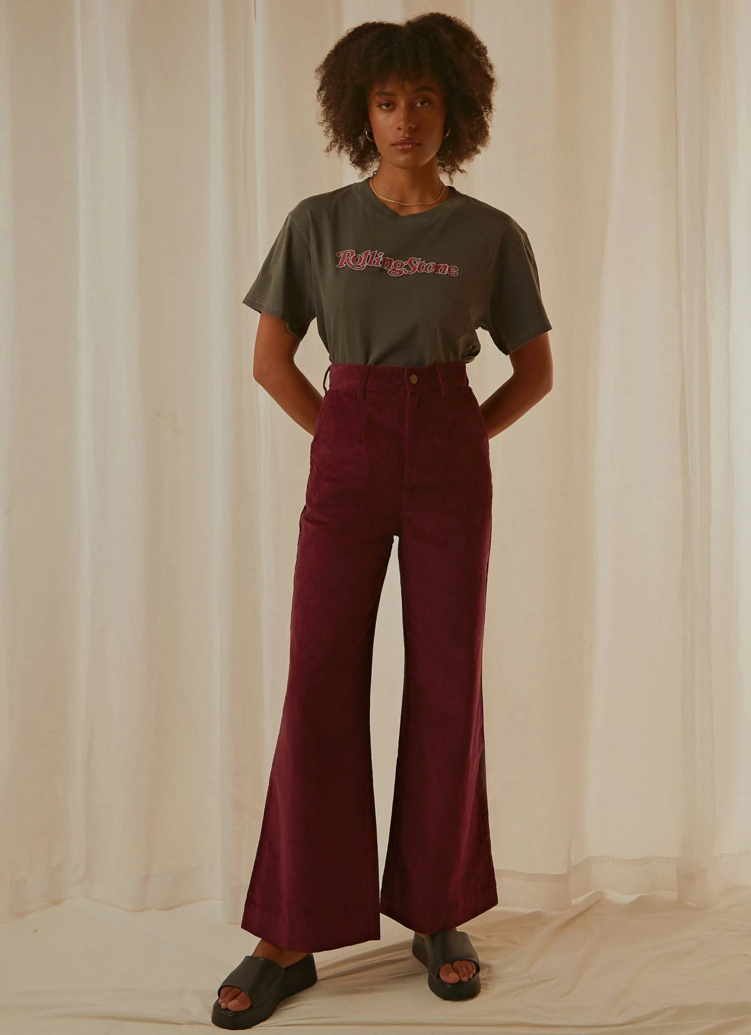 Afends New & Most Loved Maisie Hemp Corduroy Flared Pant - Wine 4 Afends New & Most Loved Maisie Hemp Corduroy Flared Pant - Wine