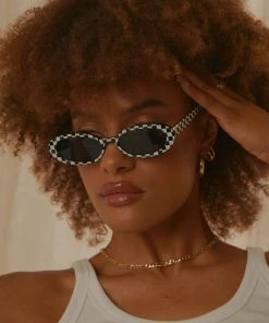 Peppermayo Poolside Mimosas Sunglasses - Black And Whiter White Check