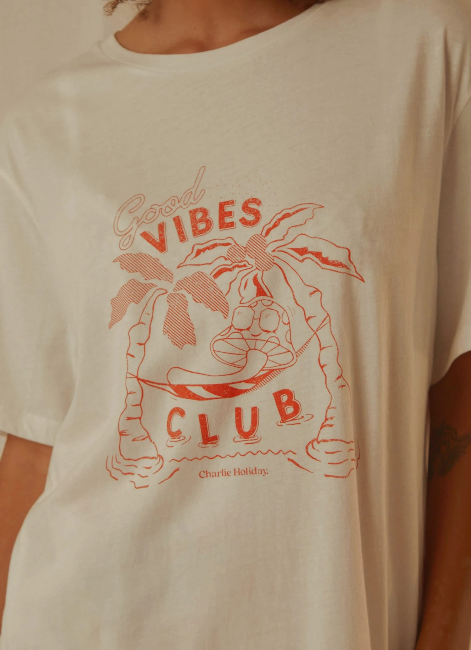 Charlie Holiday Good Vibes Club Boyfriend Tee - White 5 Charlie Holiday Good Vibes Club Boyfriend Tee - White