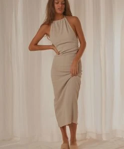 Peppermayo Exclusive Avoca Halter Maxi Dress - Taupe