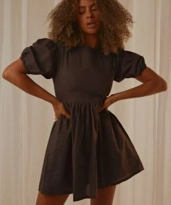 Nude Lucy Nima Linen Mini Dress - Coal New & Most Loved