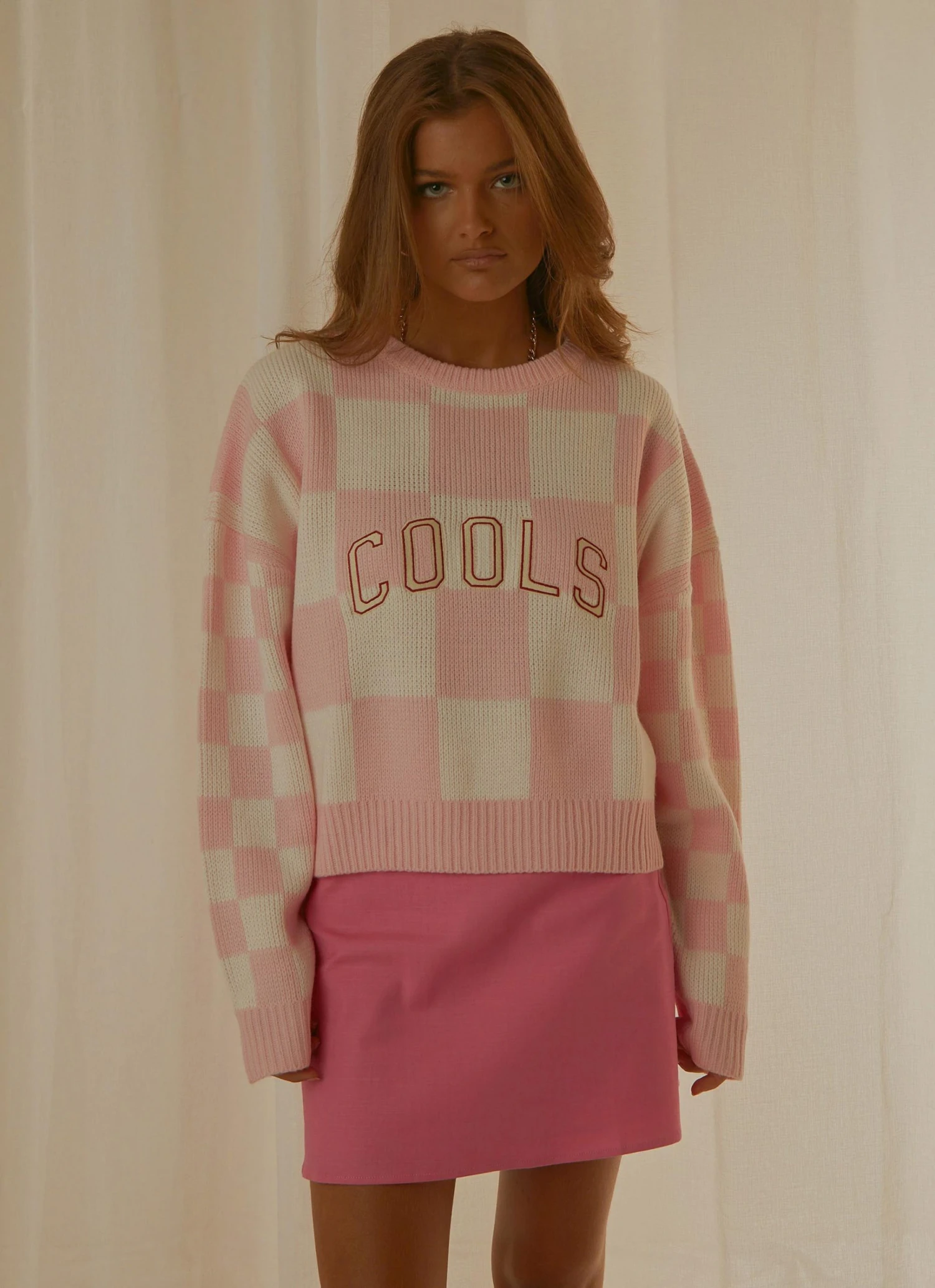 Cools Club New & Most Loved College Knit - Pink Checkerboard 3 Cools Club New & Most Loved College Knit - Pink Checkerboard