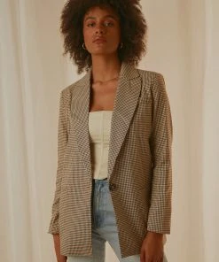 4th & Reckless Kiva Blazer - Brown Check New & Most Loved