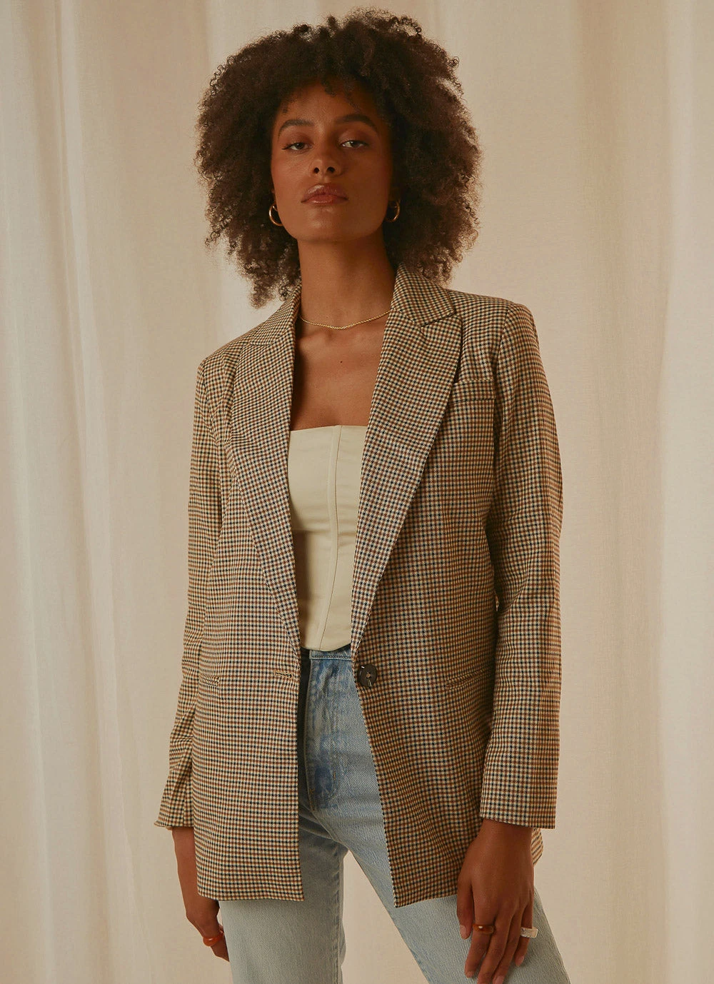 4th & Reckless Kiva Blazer - Brown Check New & Most Loved 1 4th & Reckless Kiva Blazer - Brown Check New & Most Loved