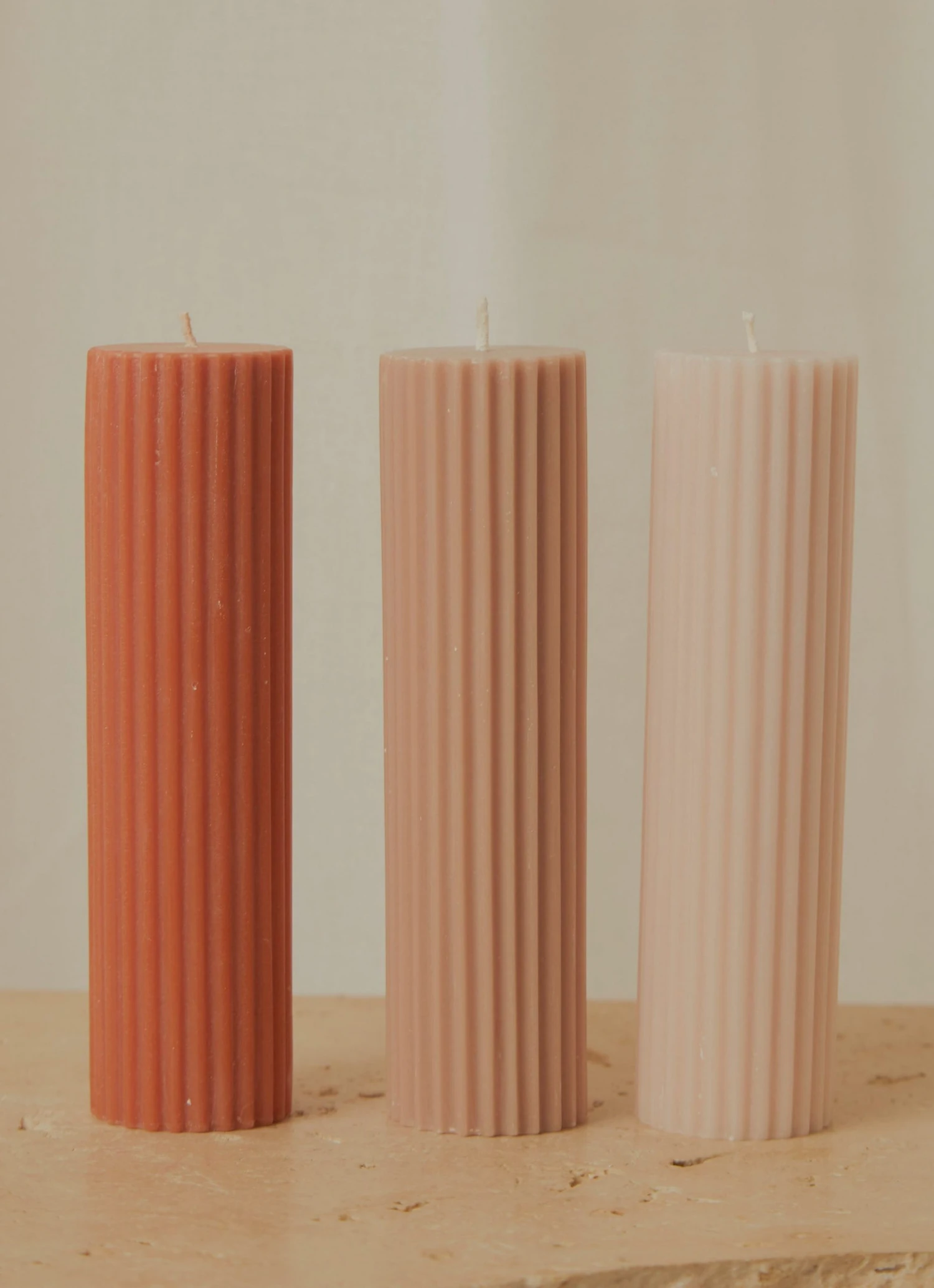 Candle Co New & Most Loved Moreton Eco Fluted Pillar - Latte 3 Candle Co New & Most Loved Moreton Eco Fluted Pillar - Latte
