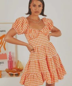 Peppermayo Exclusive Gianna Mini Dress - Orange Gingham