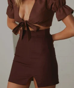 Peppermayo Exclusive New Bottoms The Avenue Linen Mini Skirt - Choc Brown 8 Peppermayo Exclusive New Bottoms The Avenue Linen Mini Skirt - Choc Brown