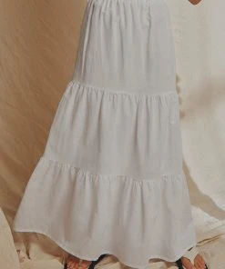 National Breast Cancer Foundation X Peppermayo Aperol Hour Linen Maxi Skirt - White New & Most Loved