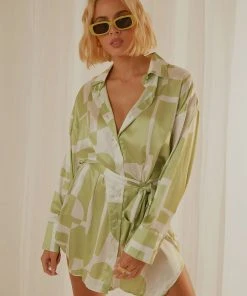 Peppermayo Exclusive Faye Mini Shirt Dress - Sage Retro