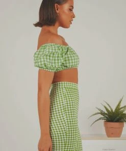 Peppermayo Exclusive Les Deux Crop Top - Green Gingham New & Most Loved 10 Peppermayo Exclusive Les Deux Crop Top - Green Gingham New & Most Loved