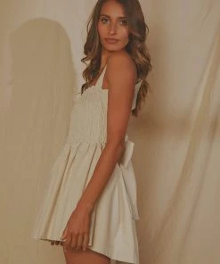 Peppermayo Exclusive New & Most Loved European Towns Linen Mini Dress - Oatmeal